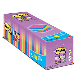 Pak van 21 blokken herplaatsbare memo's Post-it® Neon Super Sticky 76 x 76 mm + 3 GRATIS Pak van 21 blokken herplaatsbare memo's Post-it® Neon Super Sticky 76 x 76 mm + 3 GRATIS