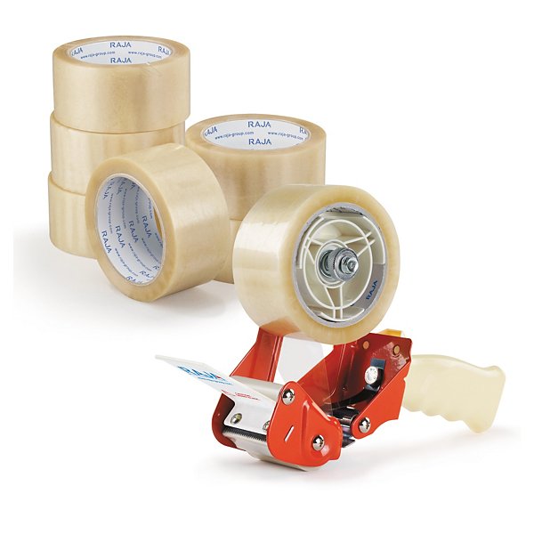 Paketerbjudande 36 rullar brun PVC-packtejp RAJA + dispenser 48 mm x 66 m - 3
