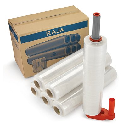 Paketerbjudande - 6 rullar transparent handsträckfilm (20 my) och dispenser RAJA - 1