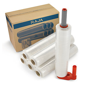Paketerbjudande - 6 rullar transparent handsträckfilm och dispenser av plast RAJA