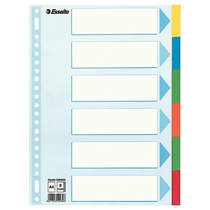 Pakje van 2 tabbladen 6 kleur neutrale tabs Esselte in sterkte kaart A4 formaat