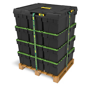 Pallet lids with restraining straps