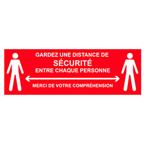 Panneau adhésif spécial sol Gardez une distance de sécurité entre chaque personne - 45 x 15 cm Rouge