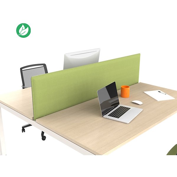 Panneau-écran  acoustique Moody pour bureau bench L. 120 cm – Tissu Vert fixations Blanches - 1