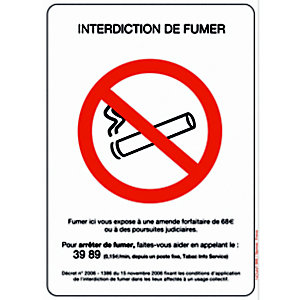 Panneau interdiction de fumer 14,8 x 21 cm PVC