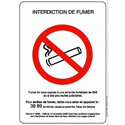 Panneau interdiction de fumer 14,8 x 21 cm PVC