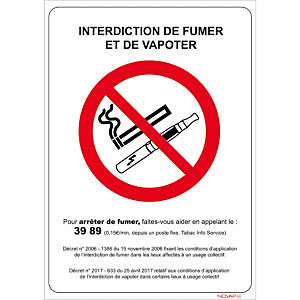 Panneau interdiction de fumer et de vapoter 14,8 x 21 cm adhésif