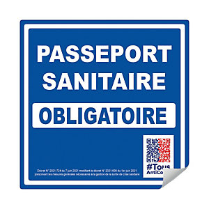 Panneau pass sanitaire obligatoire 20 x 20 cm adhésif