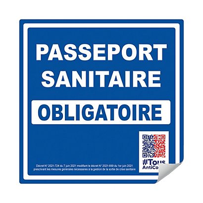 Panneau pass sanitaire obligatoire 20 x 20 cm adhésif