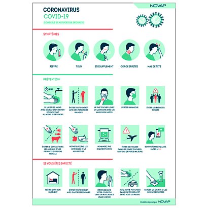 Panneau signalisation A4 vinyle adhésif Conseils de sécurité Coronavirus - 210 x 297 mm