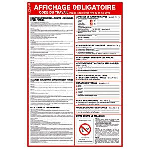 Panneau de signalisationde l'affichage obligatoire du code du travail 40 x 60 cm Panneau de signalisationde l'affichage obligatoire du code du travail 40 x 60 cm