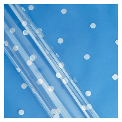 Papel de embrulho transparente 80cm x 120m padrão bolas prateadas - 1