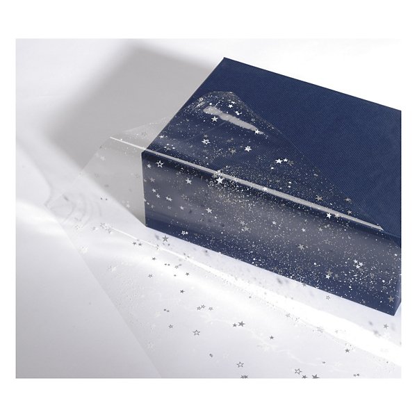 Papel de embrulho transparente 80cm x 120m padrão estrelas prateadas - 4