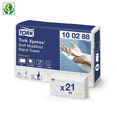Papel secamanos entrelazado TORK Premium Soft con relieve estampado azul - 1