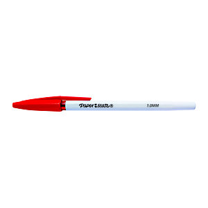 Paper Mate 045 Bolígrafo de punta de bola, punta mediana de 1 mm, cuerpo blanco, tinta roja