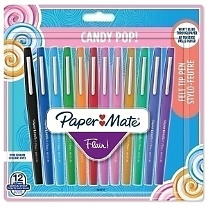 Paper Mate Flair Candy Pop Rotulador de punta de fibra, punta mediana de 0,7 mm, cuerpo de plástico con grip, pack de 12, colores surtidos