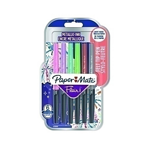 Paper Mate Flair Metálicos Pastel Rotulador de punta de fibra, punta mediana de 0,7 mm, cuerpo de plástico con grip, pack de 6, colores surtidos