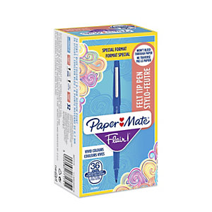 Paper Mate Flair Original Pack Ahorro 30 + 6 GRATIS Rotulador de punta de fibra, punta mediana de 1 mm, cuerpo azul, tinta azul