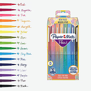 Paper Mate Flair® Original Penna a punta in fibra, Punta media da 1 mm, Fusto in colori assortiti, Inchiostro in colori assortiti (confezione 16 pezzi)