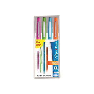 Paper Mate Flair Original Stylo feutre à capuchon pointe moyenne 1 mm - Pochette 4 couleurs (Bleu, Orange, Rose, Vert) Paper Mate Flair Original Stylo feutre à capuchon pointe moyenne 1 mm - Pochette 4 couleurs (Bleu, Orange, Rose, Vert)