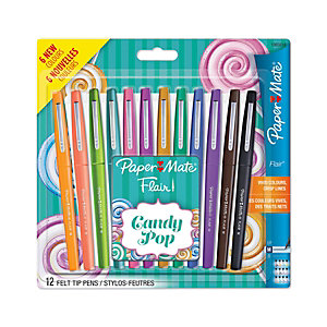 Paper Mate Flair® Penna con punta in fibra, Tratto 1 mm, Fusto in colori assortiti, Inchiostro in colori assortiti Candy Pop (confezione 12 pezzi)