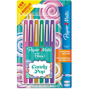 Paper Mate Flair® Penna con punta in fibra, Tratto 1 mm, Fusto in colori assortiti, Inchiostro in colori assortiti Candy Pop