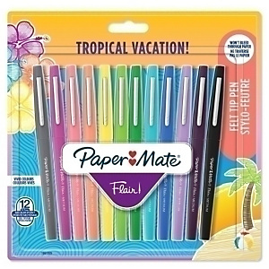 Paper Mate Flair Tropical Vacation Rotulador de punta de fibra, punta mediana de 0,7 mm, cuerpo de plástico con grip, pack de 12, colores surtidos Paper Mate Flair Tropical Vacation Rotulador de punta de fibra, punta mediana de 0,7 mm, cuerpo de plástico con grip, pack de 12, colores surtidos