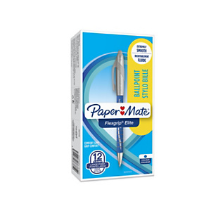 Paper Mate FlexGrip Elite Bolígrafo retráctil de punta de bola, punta grande de 1,4 mm, cuerpo azul recubierto de goma con grip, tinta azul