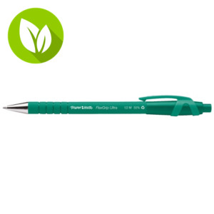 Paper Mate FlexGrip Ultra Bolígrafo retráctil de punta de bola, punta grande de 1 mm, cuerpo verde con grip, tinta verde