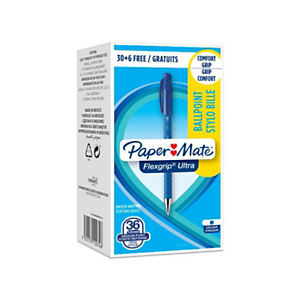 Paper Mate FlexGrip Ultra Pack Ahorro 30 + 6 GRATIS Bolígrafo retráctil de punta de bola, punta mediana de 1 mm, cuerpo azul con grip, tinta azul Paper Mate FlexGrip Ultra Pack Ahorro 30 + 6 GRATIS Bolígrafo retráctil de punta de bola, punta mediana de 1 mm, cuerpo azul con grip, tinta azul