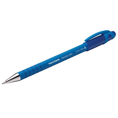 Paper Mate FlexGrip Ultra Penna a sfera Stick, Punta media da 1 mm, Fusto gommato blu con grip, Inchiostro blu (confezione 12 pezzi) - 1