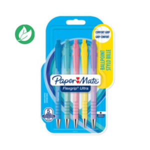 Paper Mate Flexgrip Ultra RT Stylo bille rétractable pointe moyenne 1 mm encre noire - lot de 5 couleurs pastel assorties Paper Mate Flexgrip Ultra RT Stylo bille rétractable pointe moyenne 1 mm encre noire - lot de 5 couleurs pastel assorties