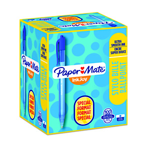 Paper Mate InkJoy 100 RT Stylo bille rétractable pointe moyenne 1 mm bleu - Boîte de 80 + 20 OFFERTS Paper Mate InkJoy 100 RT Stylo bille rétractable pointe moyenne 1 mm bleu - Boîte de 80 + 20 OFFERTS
