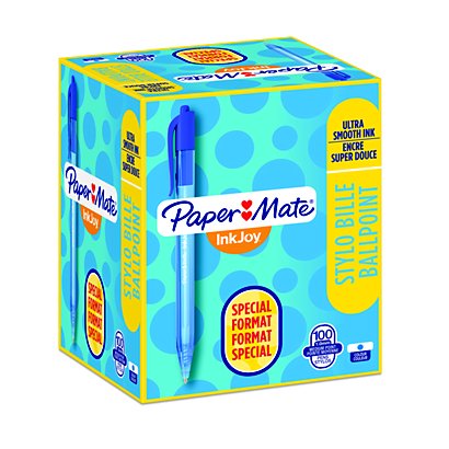 Paper Mate InkJoy 100 RT Stylo bille rétractable pointe moyenne 1 mm bleu - Boîte de 80 + 20 OFFERTS - 1