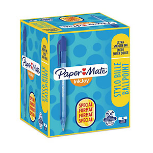 Paper Mate InkJoy 100 RT Stylo bille rétractable pointe moyenne 1 mm bleu - Boîte de 80 + 20 OFFERTS