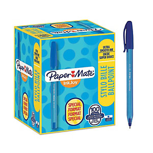 Paper Mate InkJoy 100 Stylo bille à capuchon pointe moyenne 1 mm bleu - Boîte de 80 + 20 OFFERTS