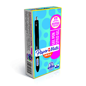 Paper Mate InkJoy®, bolígrafo retráctil de gel, punta mediana de 0,7 mm, cuerpo negro translúcido con grip, tinta negra