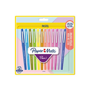 Paper Mate Penna con punta in fibra Flair, Punta media 1 mm, Colori assortiti Pastel (confezione 12 pezzi)