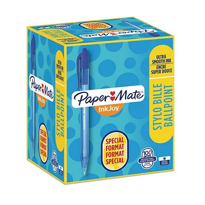 PAPER MATE Stylo bille rétractable InkJoy™ 100 bleu 1,0 mm  (Pack de 100 (80 + 20 gratuits))