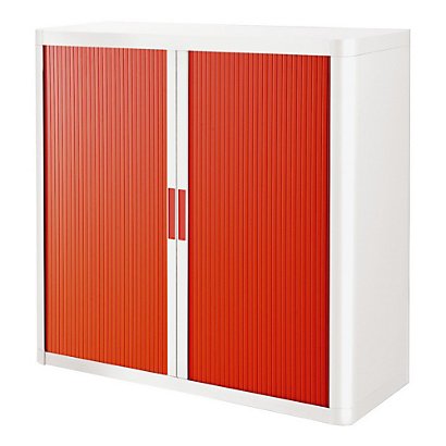 Paperflow Armoire à rideaux EasyOffice métal et polystyrène - L. 110 x H. 104  cm - Corps Blanc  - Rideaux Rouge - 1