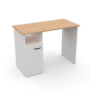 Paperflow Bureau Home Office Kaia - Plateau 100 x 49 cm hêtre - Pieds blancs avec meuble de rangement 1 porte