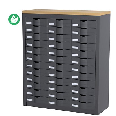 Paperflow Comptoir 3 colonnes Cycladis 36 tiroirs - Ht. 106.5 cm - Anthracite - 1