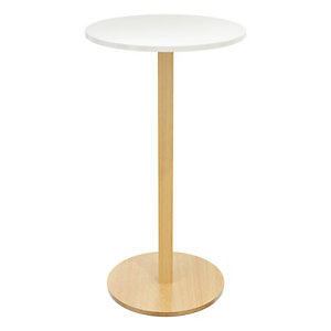 Paperflow Table Mange Debout Woody - Diamètre 60 cm - Plateau blanc, pied bois massif vernis