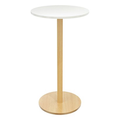 Paperflow Table Mange Debout Woody - Diamètre 60 cm - Plateau blanc, pied bois massif vernis - 1