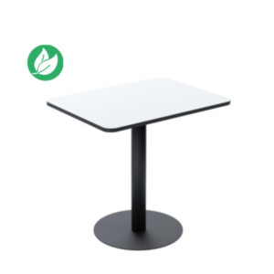 Paperflow Table de restauration carrée Mezzo 60 x 80 cm - Plateau stratifié Blanc - Pied central en acier Noir