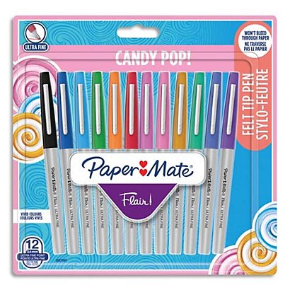 PAPERMATE Blister 12 Stylos feutre Flair Ultra Fine. Assortis Candy Pop