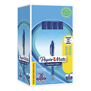 PAPERMATE Paper Mate Flexgrip Ultra RT Stylo bille rétractable pointe moyenne 1 mm bleu - Boîte de 30 + 6 OFFERTS