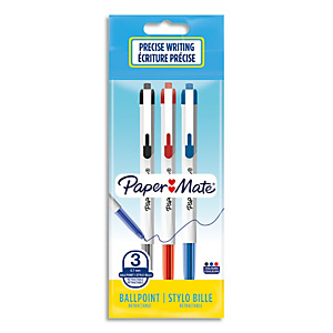 PAPERMATE Sachet de 3 stylos bille rétractable 046 pointe moyenne 0,7 mm. Encre Assorties. PAPERMATE Sachet de 3 stylos bille rétractable 046 pointe moyenne 0,7 mm. Encre Assorties.