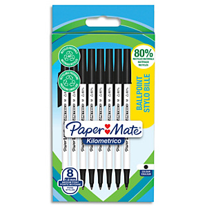 PAPERMATE Sachet de 8 stylos à bille KILOMETRICO™ à capuchon, recyclé à 80%. Pointe moyenne 1.0 mm - noir PAPERMATE Sachet de 8 stylos à bille KILOMETRICO™ à capuchon, recyclé à 80%. Pointe moyenne 1.0 mm - noir