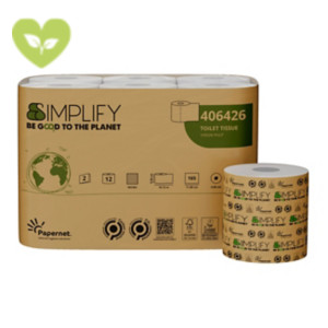 PAPERNET Carta igienica in rotolo fascettata Simplify, Pura Cellulosa, 2 veli, 165 strappi, Bianco (confezione 12 rotoli) PAPERNET Carta igienica in rotolo fascettata Simplify, Pura Cellulosa, 2 veli, 165 strappi, Bianco (confezione 12 rotoli)